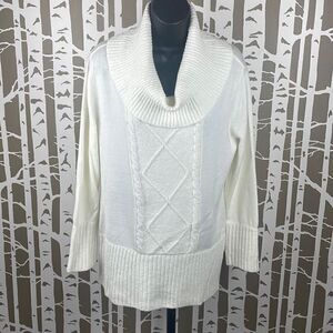 Ivory Cowl Neck 3/4 Sleeve Longline Sweater sz L